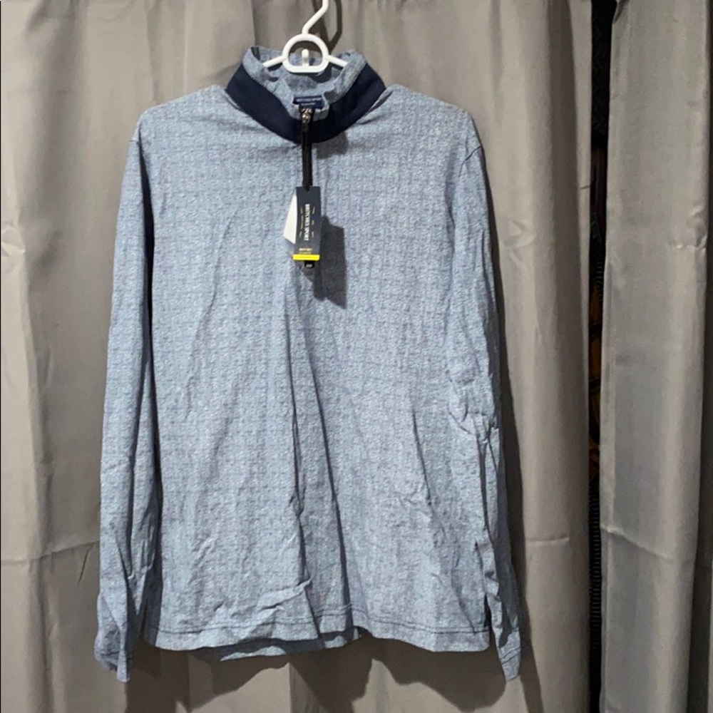 Blue patterned quarter zip knit jacket